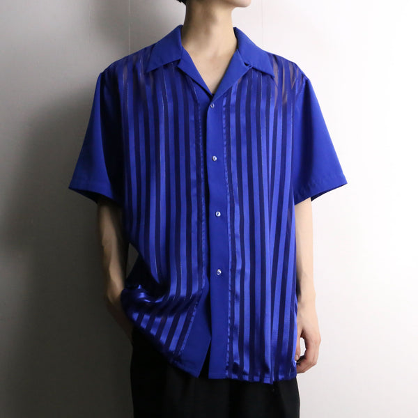 blue front striped sheer design H/S shirt