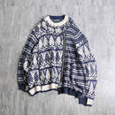 “Re:make”navy×white zip-in nordic knit