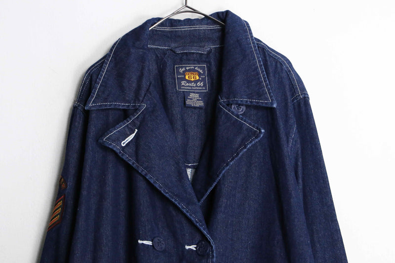 “ROUTE 66” double collar navy denim jacket