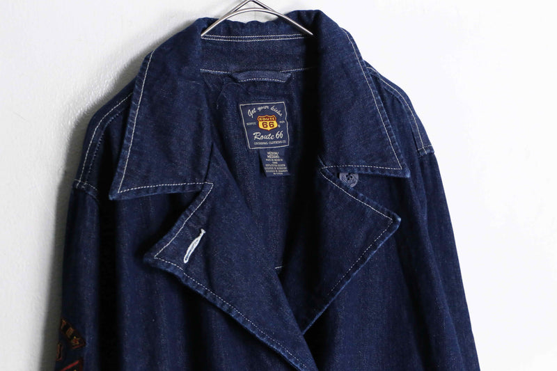 “ROUTE 66” double collar navy denim jacket