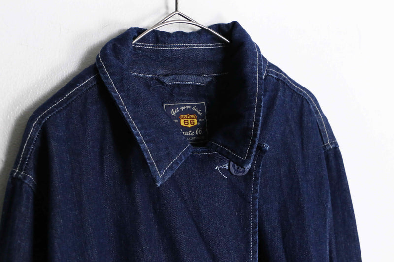 “ROUTE 66” double collar navy denim jacket