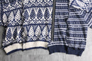 “Re:make”navy×white zip-in nordic knit