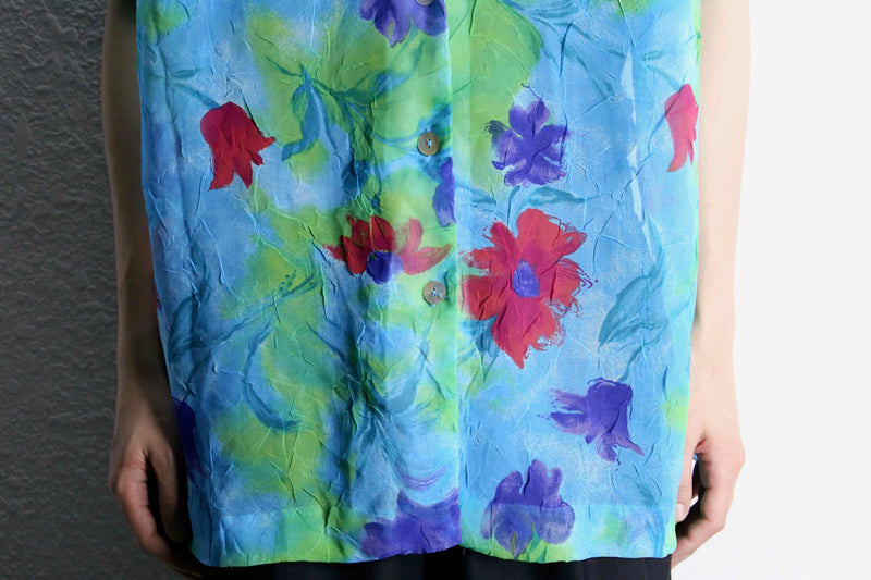 multi color flower design S/S sheer shirts