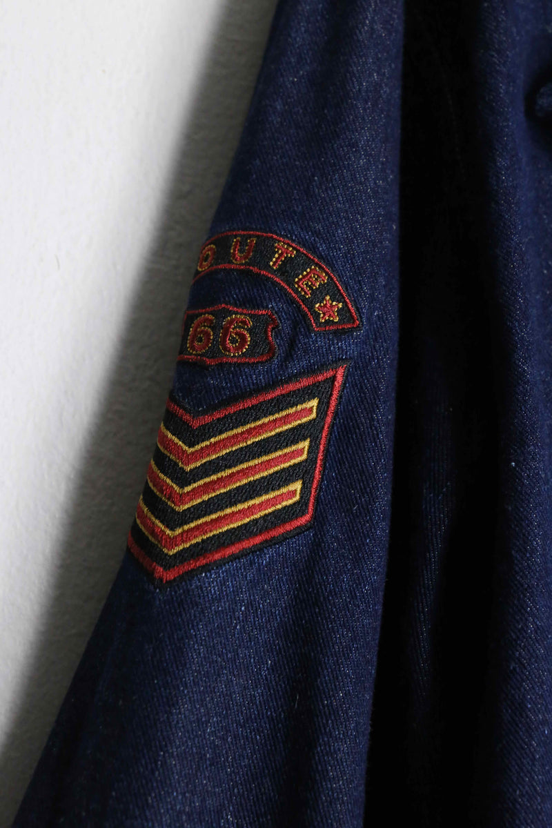 “ROUTE 66” double collar navy denim jacket