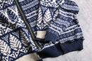 “Re:make”navy×white zip-in nordic knit