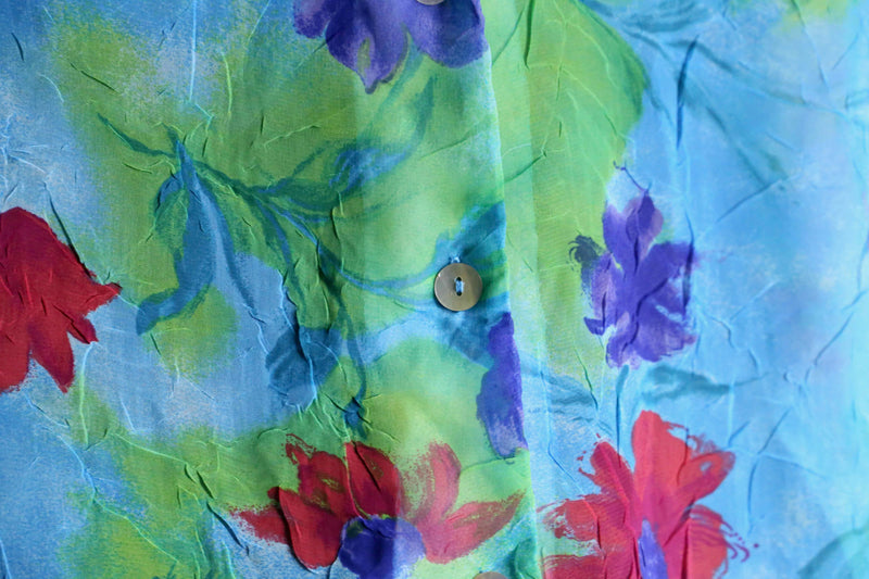 multi color flower design S/S sheer shirts