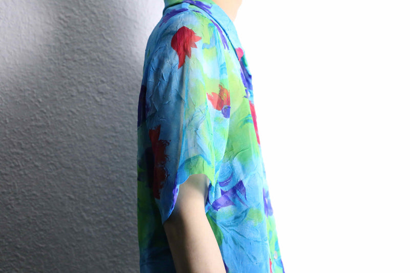multi color flower design S/S sheer shirts