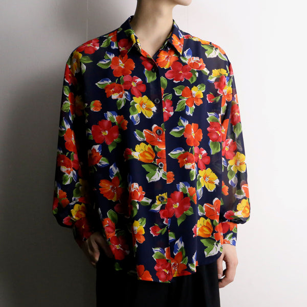 colorful flower design sheer shirt