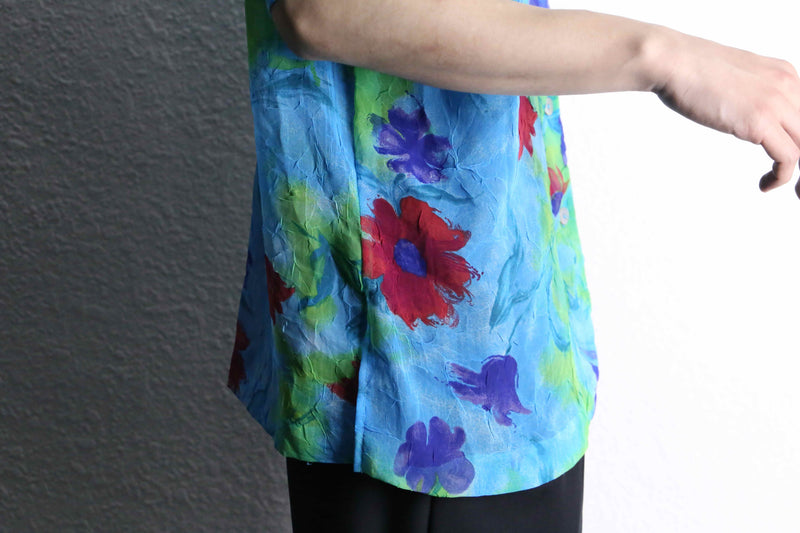 multi color flower design S/S sheer shirts