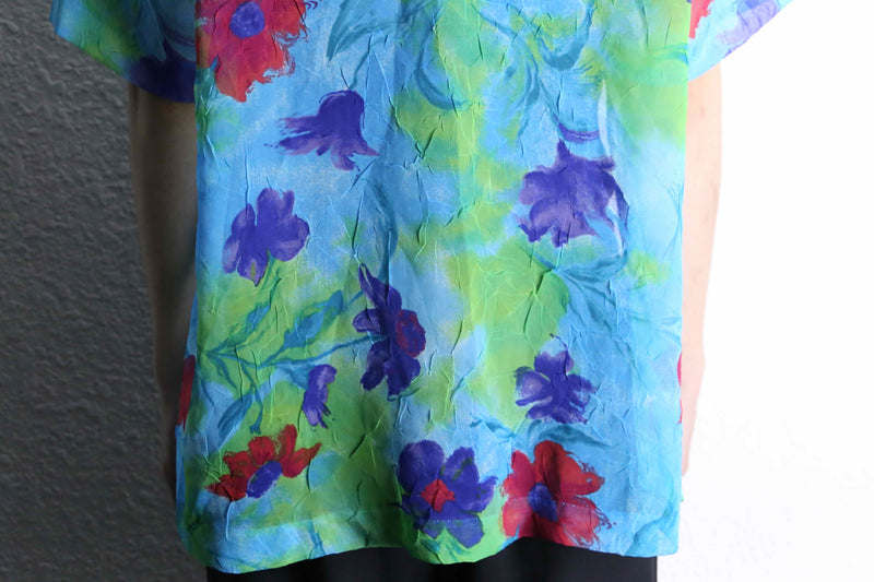 multi color flower design S/S sheer shirts