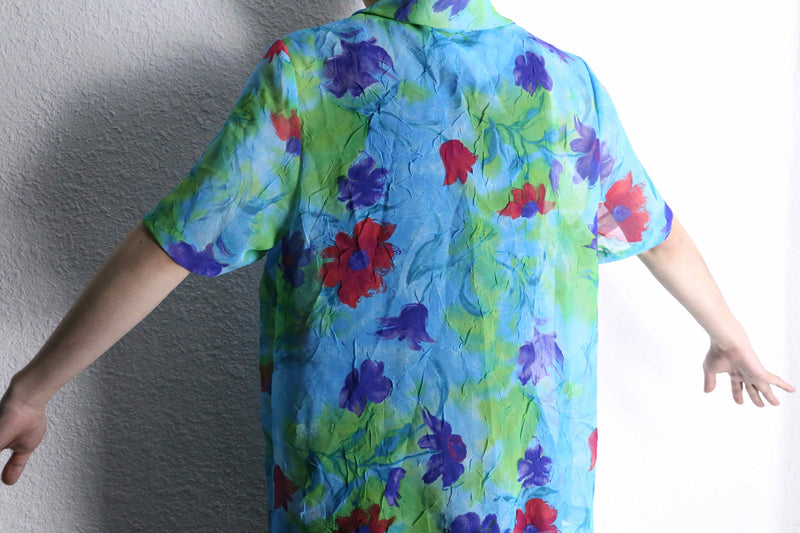 multi color flower design S/S sheer shirts