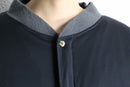 navy switching  hidden button placket blouson