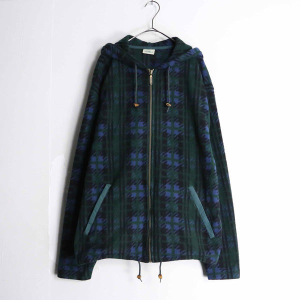 "L.L.bean" 80's green color check fleece parka