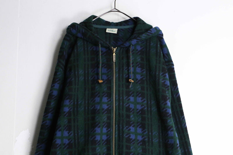 "L.L.bean" 80's green color check fleece parka