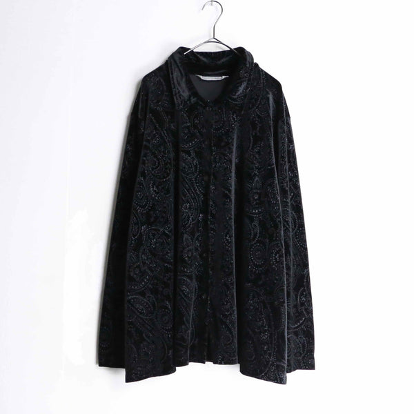 black color paisley lamé pattern velvet shirt