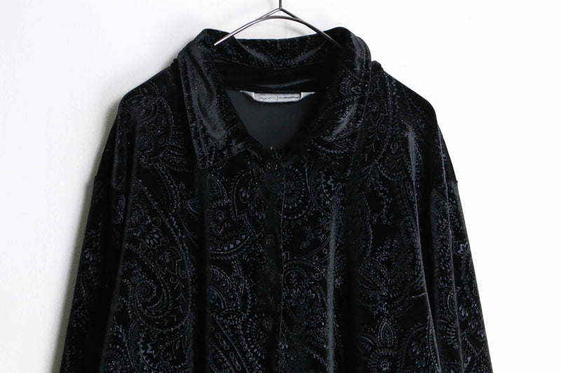 black color paisley lamé pattern velvet shirt