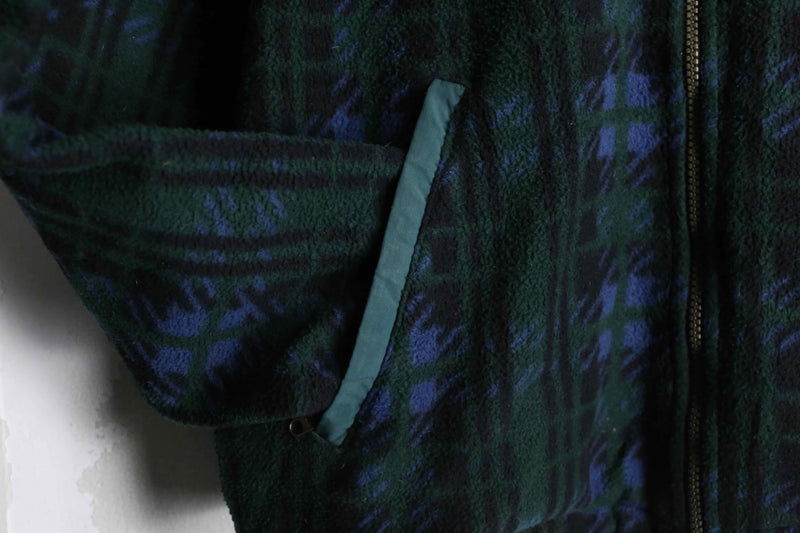 "L.L.bean" 80's green color check fleece parka