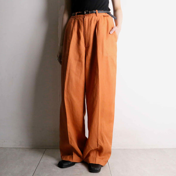 orange color straight silhouette linen pants