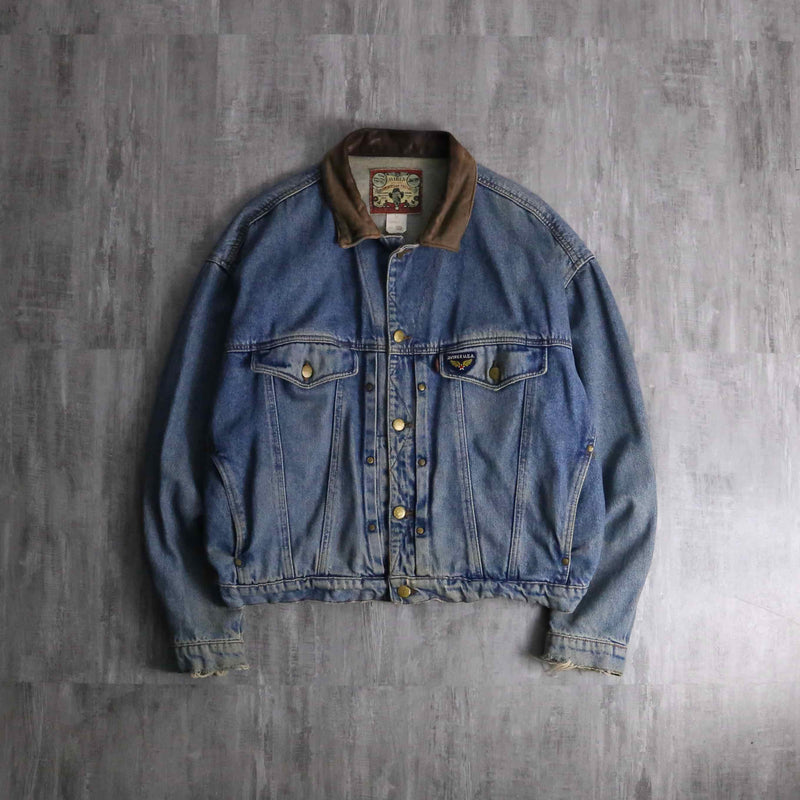 2000s AVIREX leather collar denim jacket made in USA