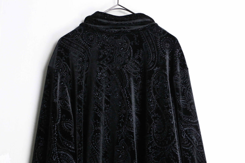 black color paisley lamé pattern velvet shirt