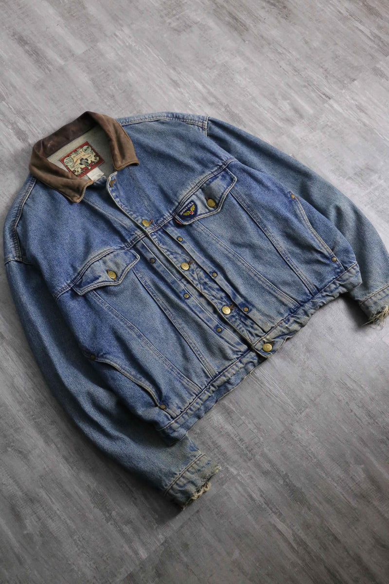 2000s AVIREX leather collar denim jacket made in USA