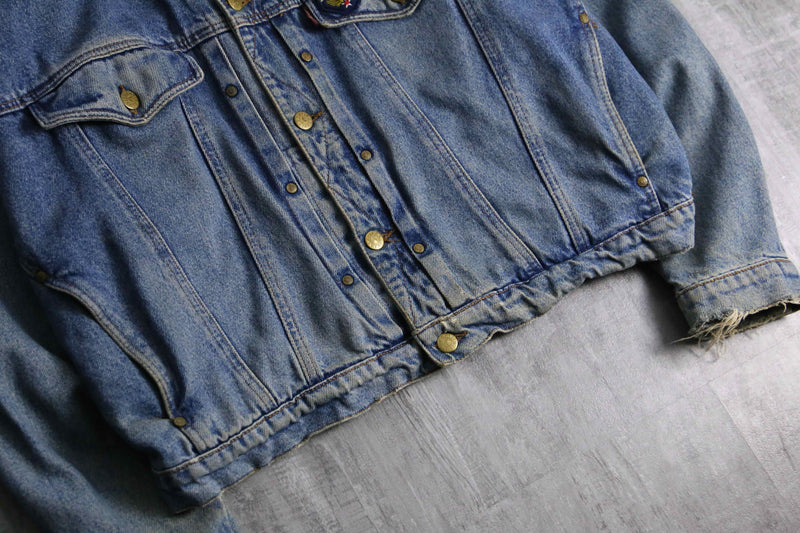 2000s AVIREX leather collar denim jacket made in USA