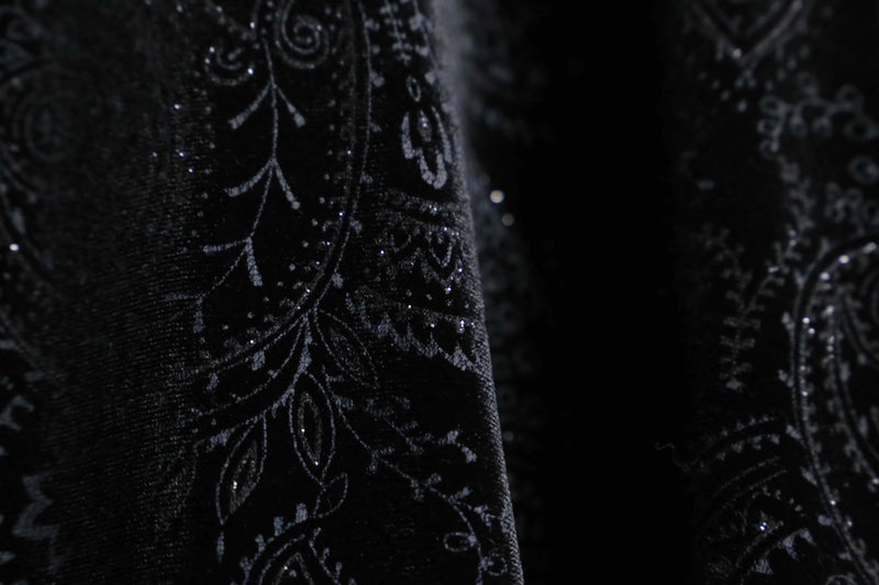 black color paisley lamé pattern velvet shirt