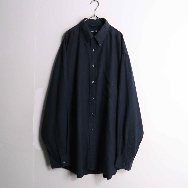 "NAUTICA" navy color light flannel check B.D. shirt