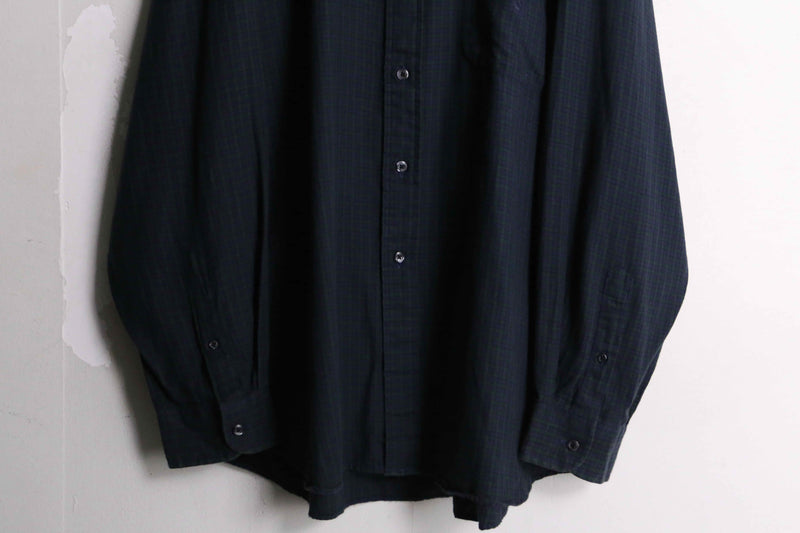 "NAUTICA" navy color light flannel check B.D. shirt