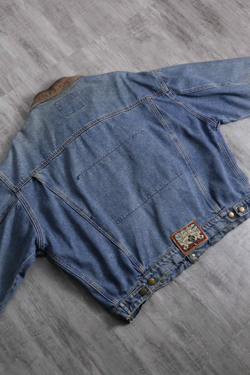 2000s AVIREX leather collar denim jacket made in USA