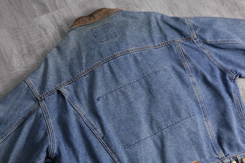 2000s AVIREX leather collar denim jacket made in USA