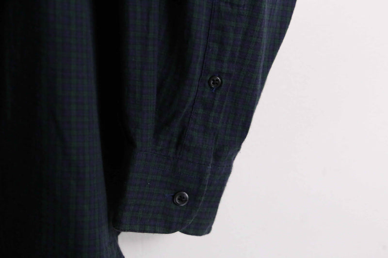 "NAUTICA" navy color light flannel check B.D. shirt