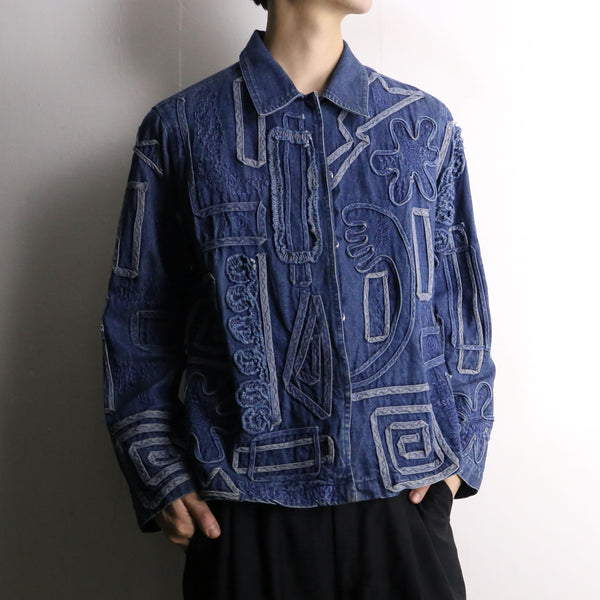 cord embroidery BOX silhouette denim jacket