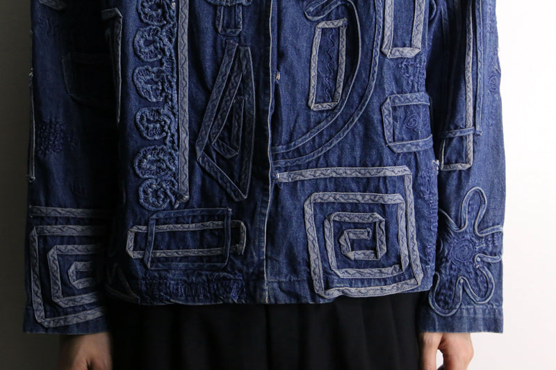 cord embroidery BOX silhouette denim jacket