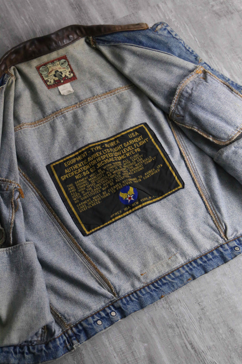 2000s AVIREX leather collar denim jacket made in USA