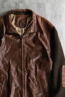 leather × knit combi brown zip jacket