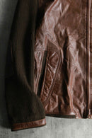 leather × knit combi brown zip jacket