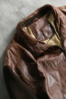 leather × knit combi brown zip jacket