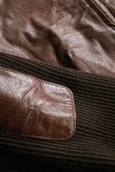 leather × knit combi brown zip jacket
