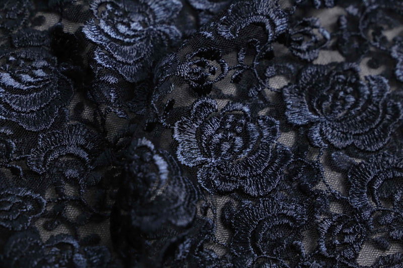 navy color lace pattern S/S shirt