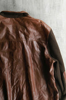 leather × knit combi brown zip jacket