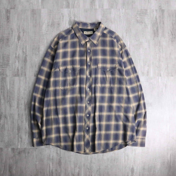 blue × beige ombre check shirt