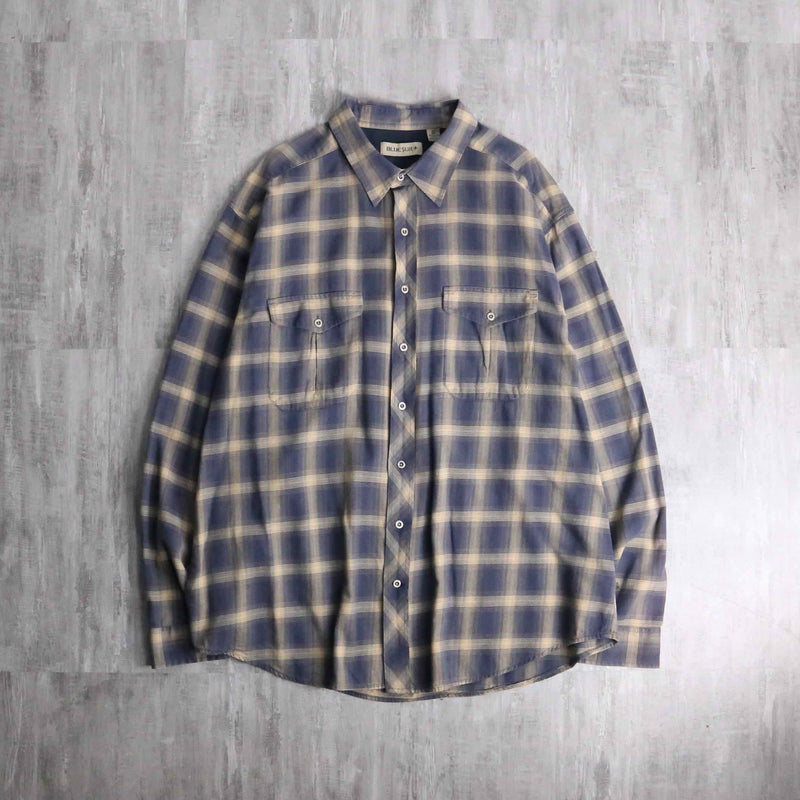 blue × beige ombre check shirt