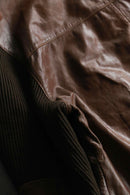 leather × knit combi brown zip jacket
