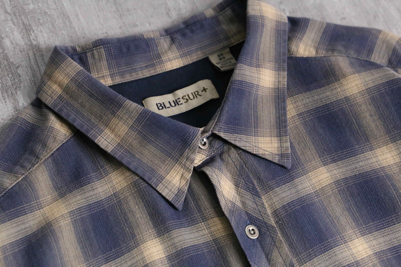 blue × beige ombre check shirt