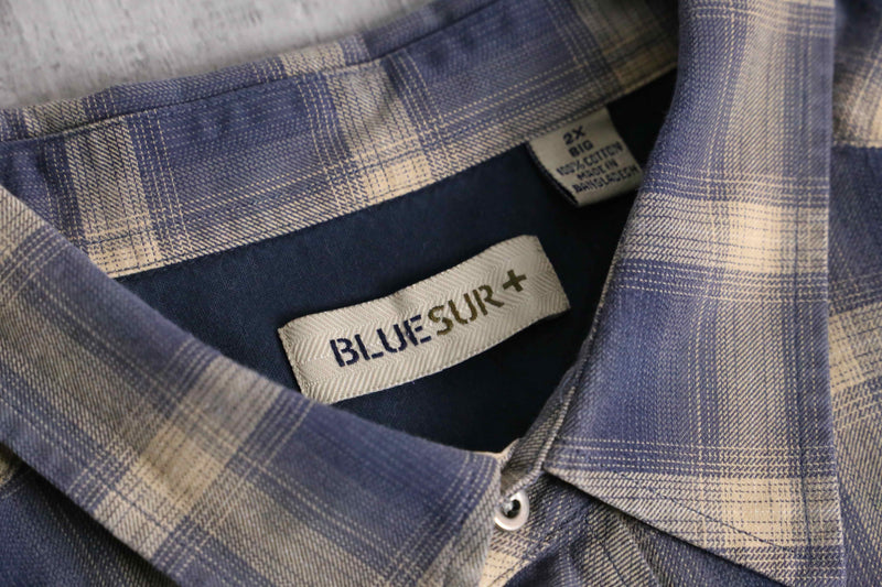 blue × beige ombre check shirt
