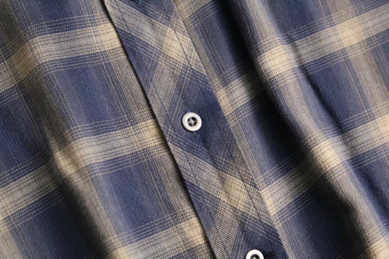 blue × beige ombre check shirt