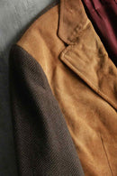 "ETRO" leather combi herringbone tweed tailored jacket