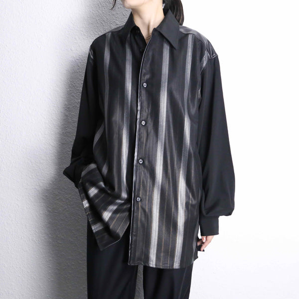 "PRONTI" leather switch stripe print shirts