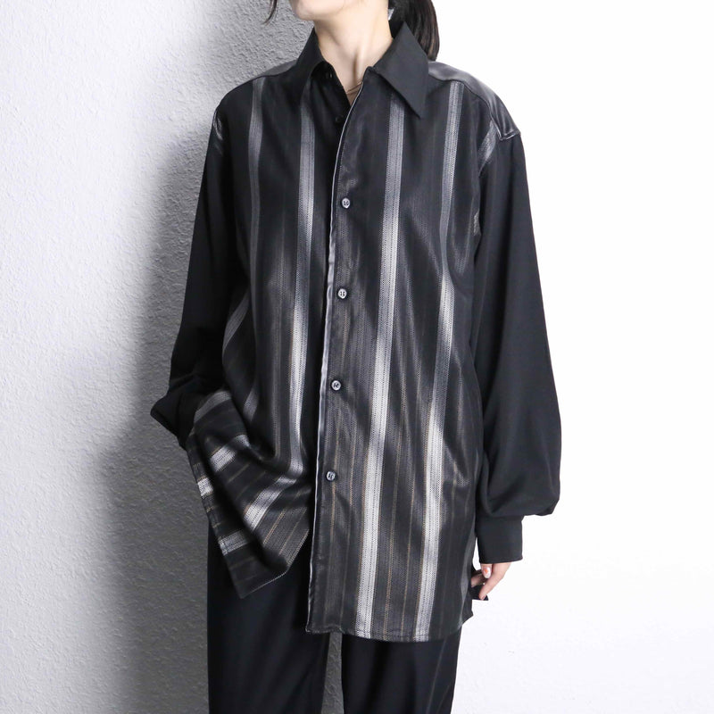 "PRONTI" leather switch stripe print shirts